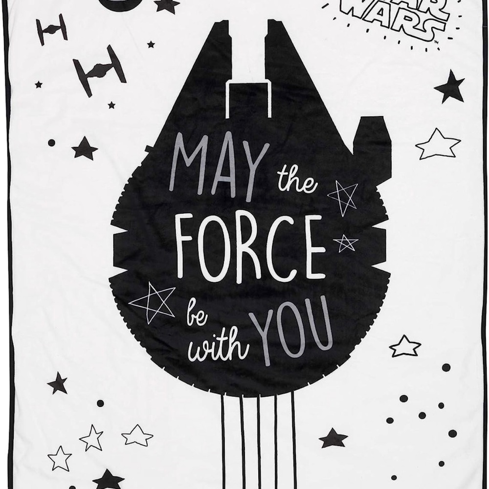 Lambs & Ivy Star Wars Millennium Falcon Black/White Soft Sherpa Blanket.